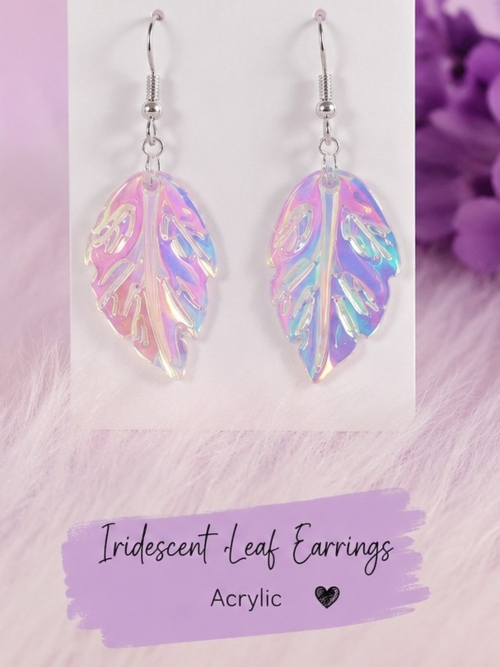 Iridescent Leaf Acrylic Drop Earrings 🌊Ocean🔆Moana🐚Vaca🌸(Free Gift Included) - Picture 1 of 3